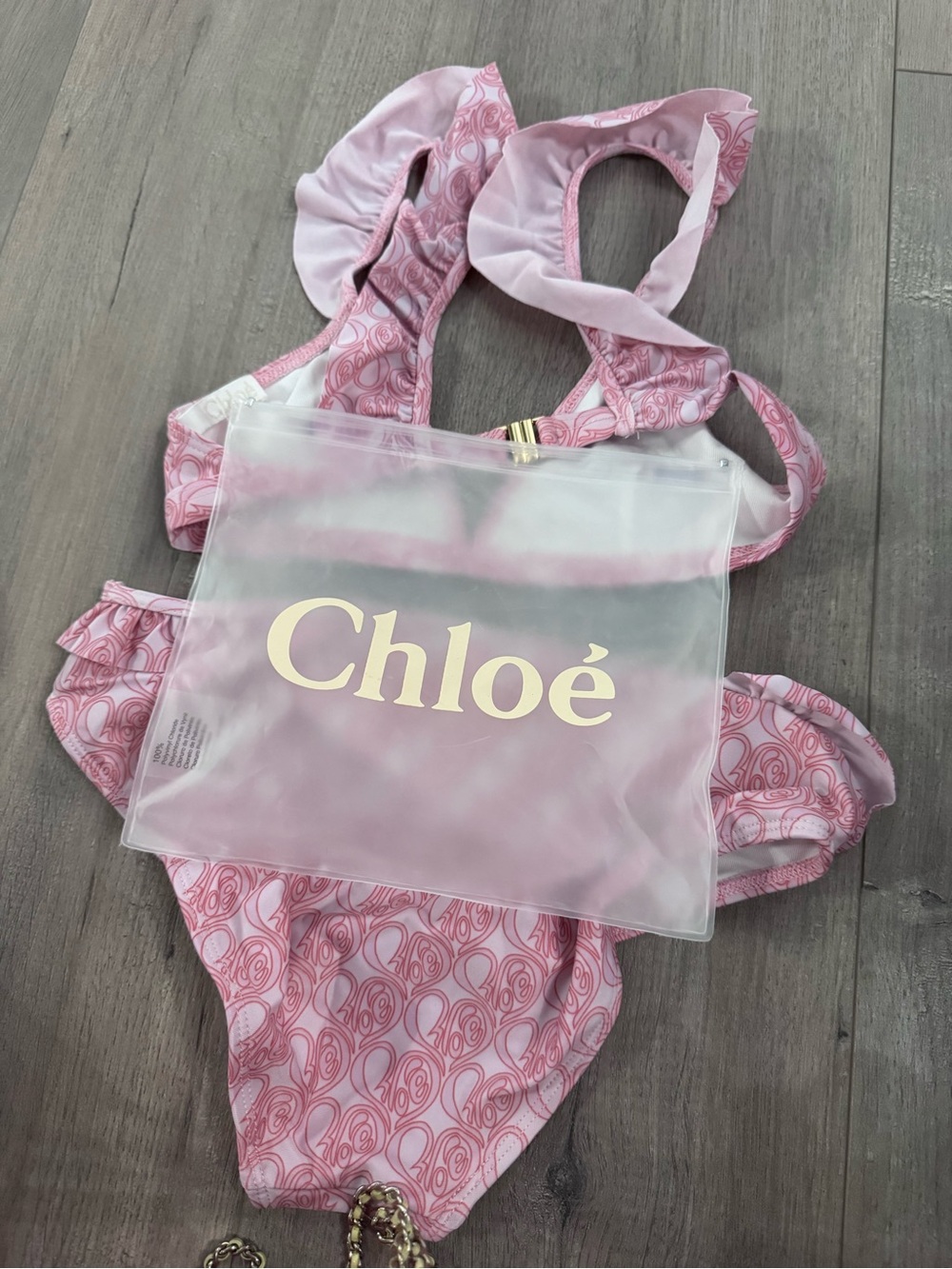Chloe Pink Patterned Ruffle Strap Two-Piece Swim Set - Picture 5 of 6